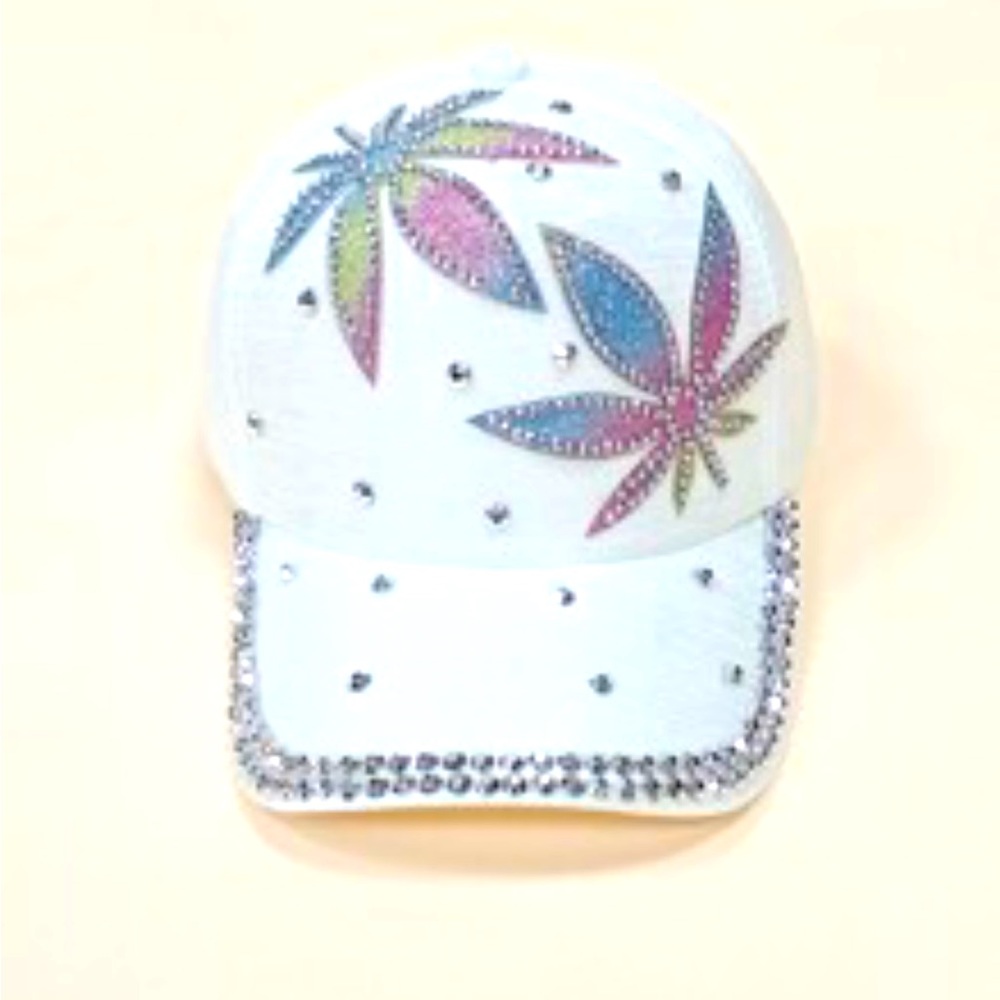 White Bling Rainbow Flower Adjustable Baseball Cap